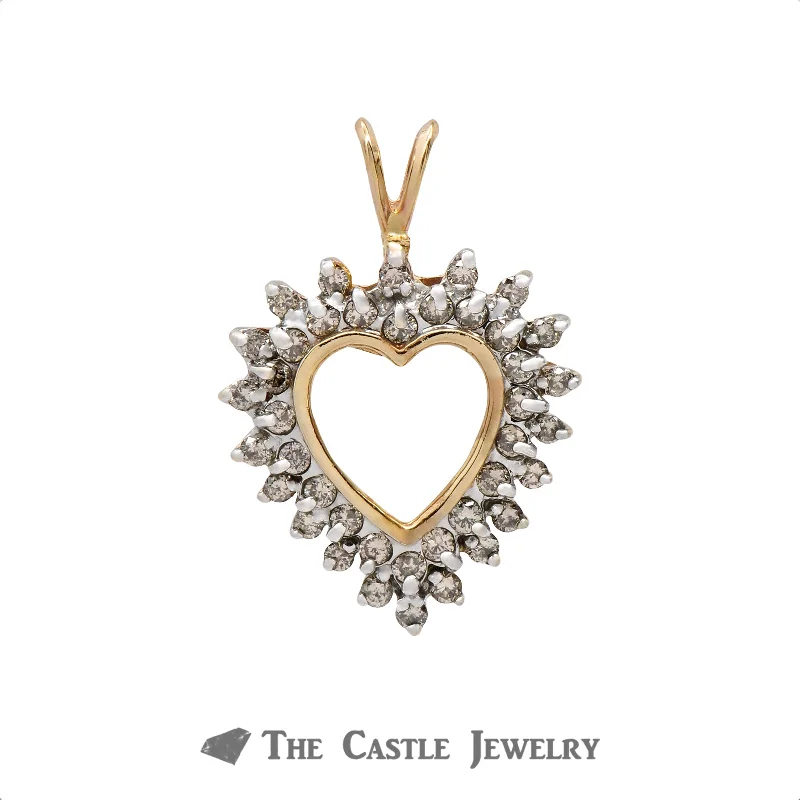 celestial constellation necklace silver Heart Shaped Pendant Outlined with .75cttw Double Diamond Rows Crafted in 10k Yellow Gold