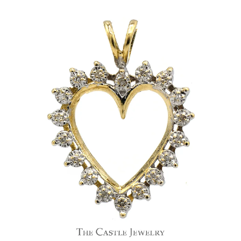 minimalist gold bracelet thin Heart Shaped Illusion Set Diamond Pendant in 14k Yellow Gold