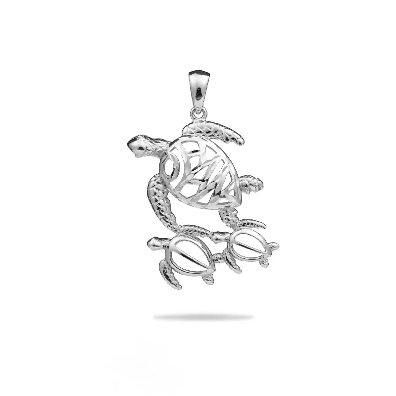 bold Cuban link bracelet men Honu ʻOhana (Family) Pendant in White Gold - 25mm