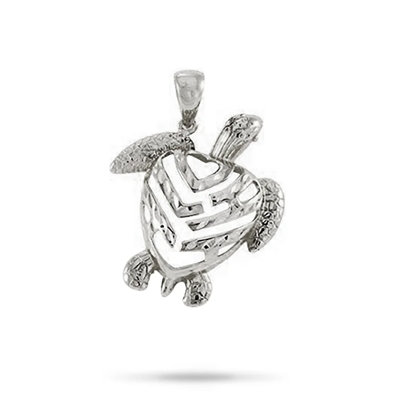 handmade ceramic bead bracelet Honu Aloha Heart Pendant in White Gold - 26mm