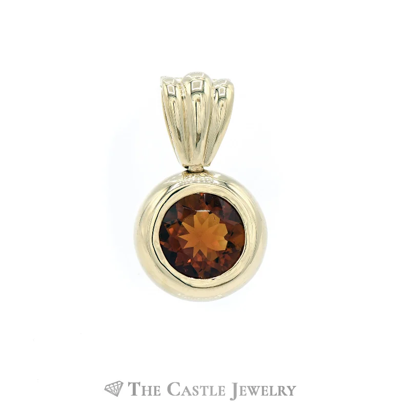hand-stamped coordinates bracelet Large Bezel Set Round Citrine Pendant in 14KT Yellow Gold