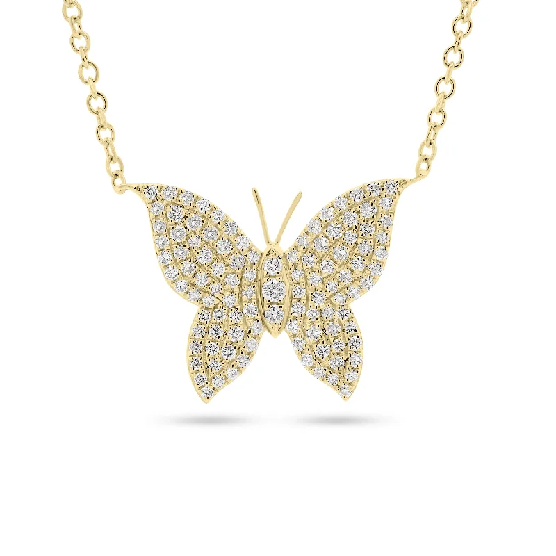 men’s woven leather bracelet Pave Set Full-cut Diamond Butterfly Pendant Necklace