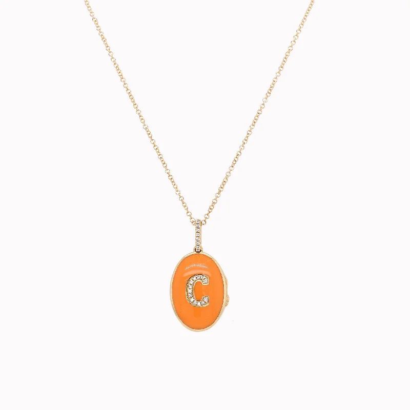adjustable moon phase bracelet Letter "C" Orange Enamel Initial Locket Pendant Necklace