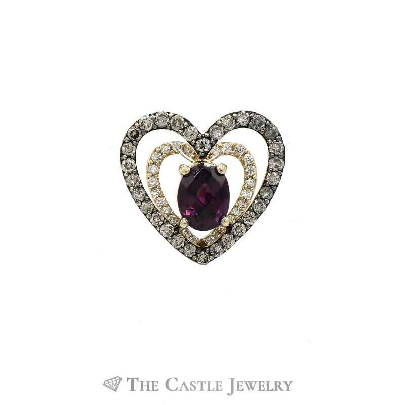 yellow sapphire engagement ring Levian 1CT Raspberry Garnet, White and Chocolate Diamond Double Heart Pendant in 14KT Rose Gold