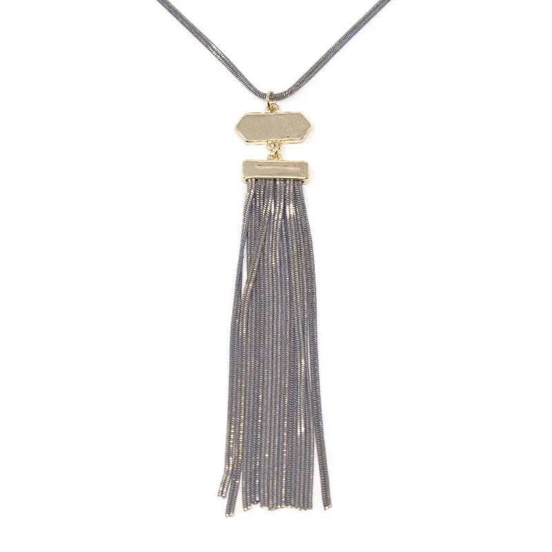dainty gold anchor bracelet Liquid Chain Neck w Tassel Grey Gld