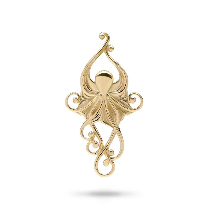 silver wedding band with engraving Living Heirloom Octopus Pendant in Gold - 36mm