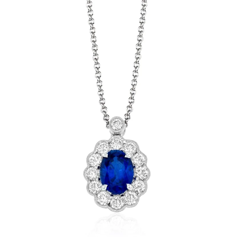 dainty cherry blossom ring Tempera Sapphire Pendant Necklace in 18k Gold with Diamonds