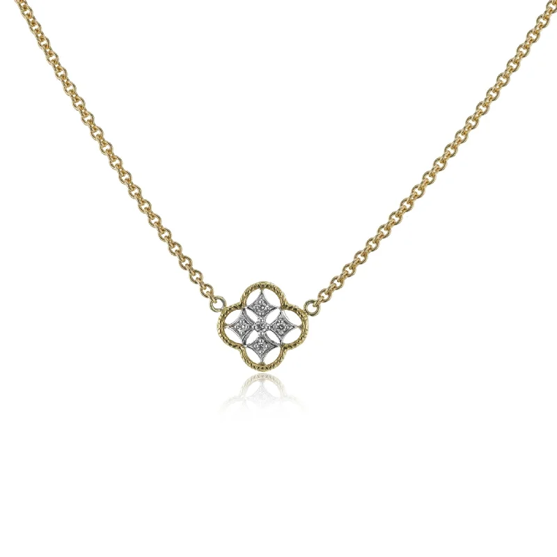dainty chain bracelet layered Trellis Pendant Necklace in 18k Gold with Diamonds