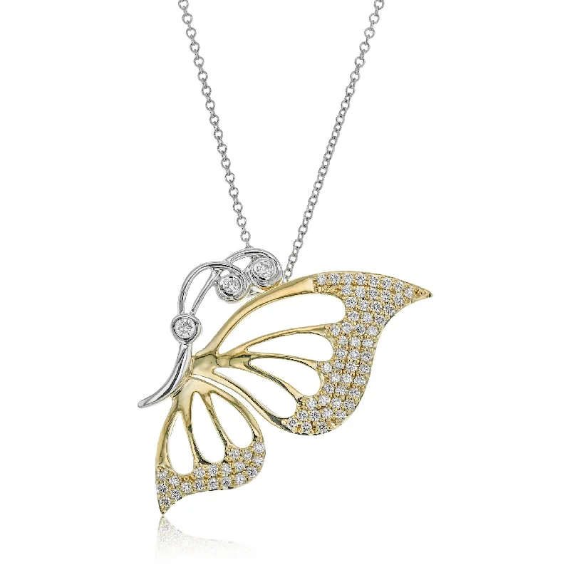 black spinel ring men Butterfly Pendant Necklace in 18k Gold with Diamonds