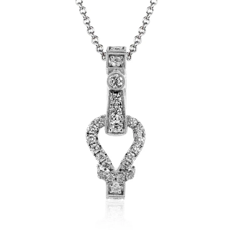 delicate floral wedding band Buckle Pendant Necklace in 18k Gold with Diamonds