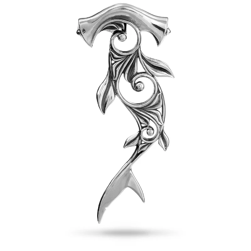 emerald cut diamond wedding ring Living Heirloom Hammerhead Shark Pendant in Sterling Silver - 70mm