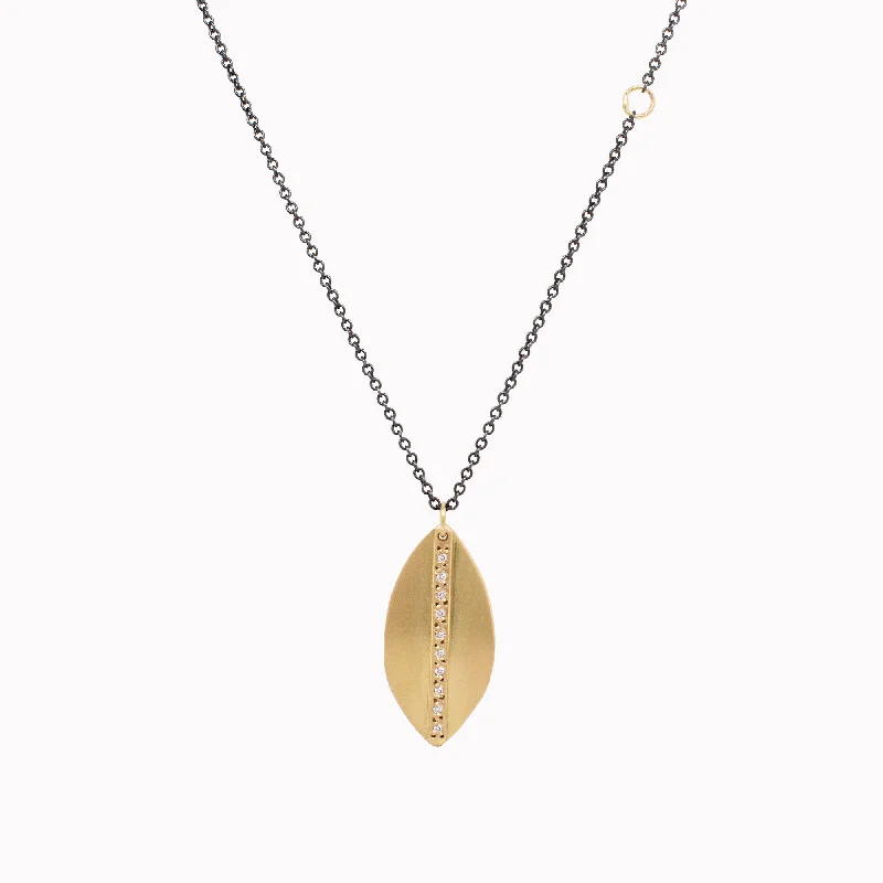 hammered gold disc necklace Mixed Metal Pavé Petal Leaf Pendant Necklace