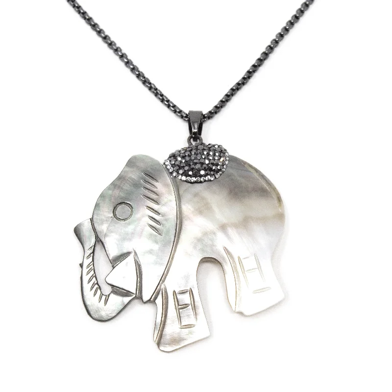 men’s black onyx bracelet MOP Elephant Pendant Necklace with Crystal Pave