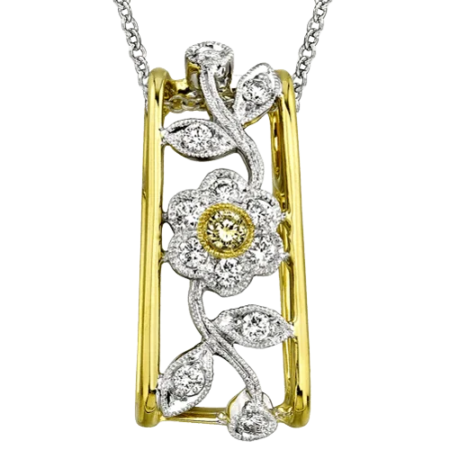 handmade clay bead earrings Floral Pendant in 18k Gold with Diamonds