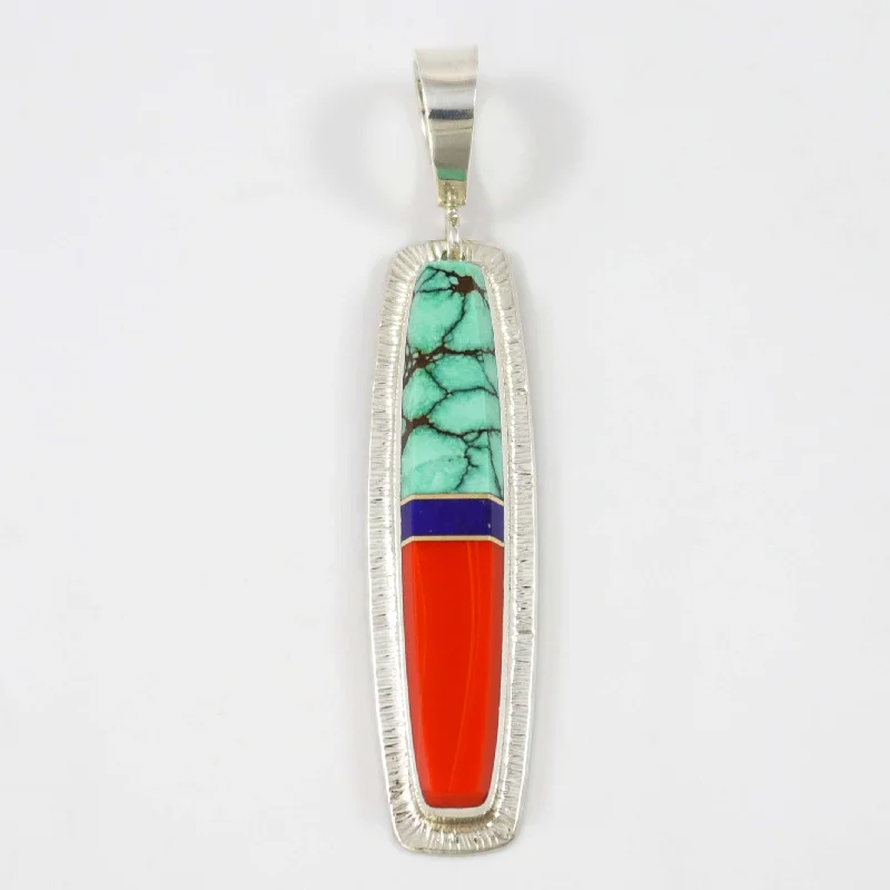 hammered silver pendant necklace Multi-Stone Inlay Pendant