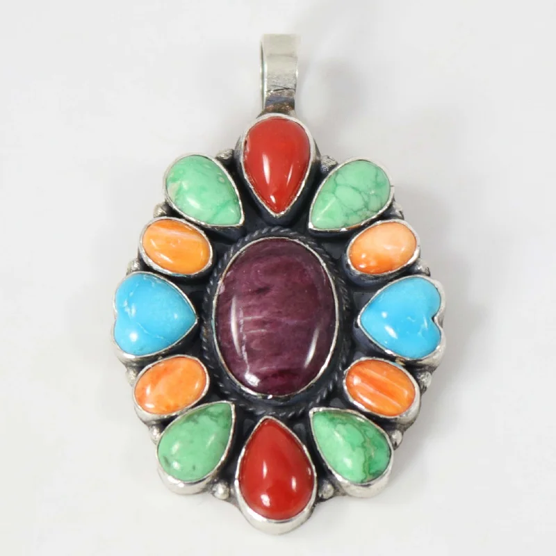 sterling silver herringbone chain Multi-Stone Pendant