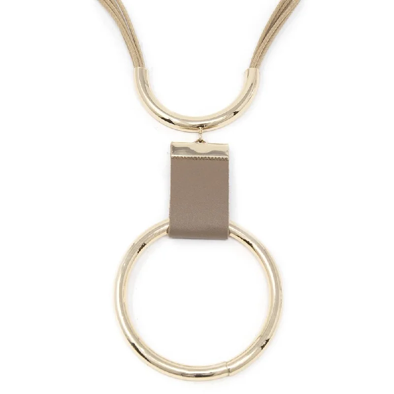 natural jade ring Multi Strand Necklace with Casting Circle Pendant Taupe