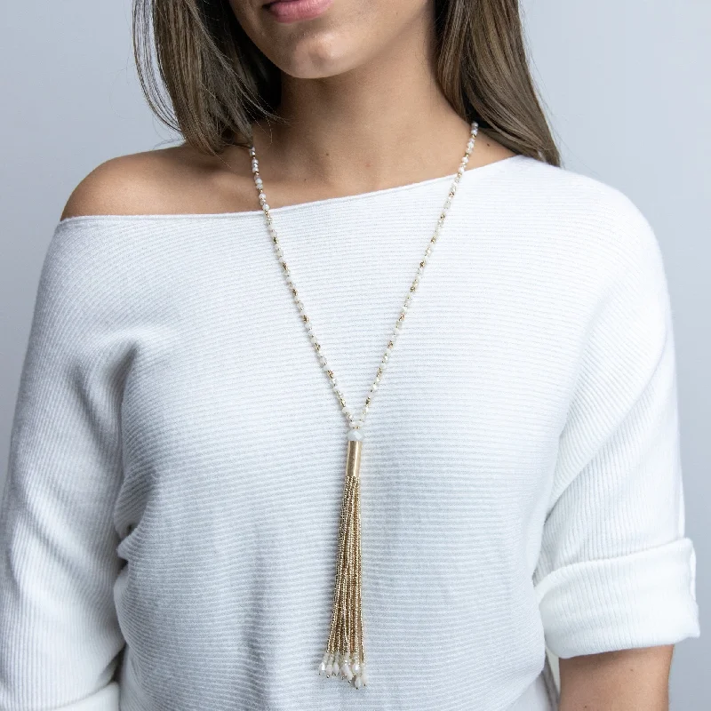 classic gold cuff bracelet Nat Glass Bead Long Neck With Beaded Tassel Gold T