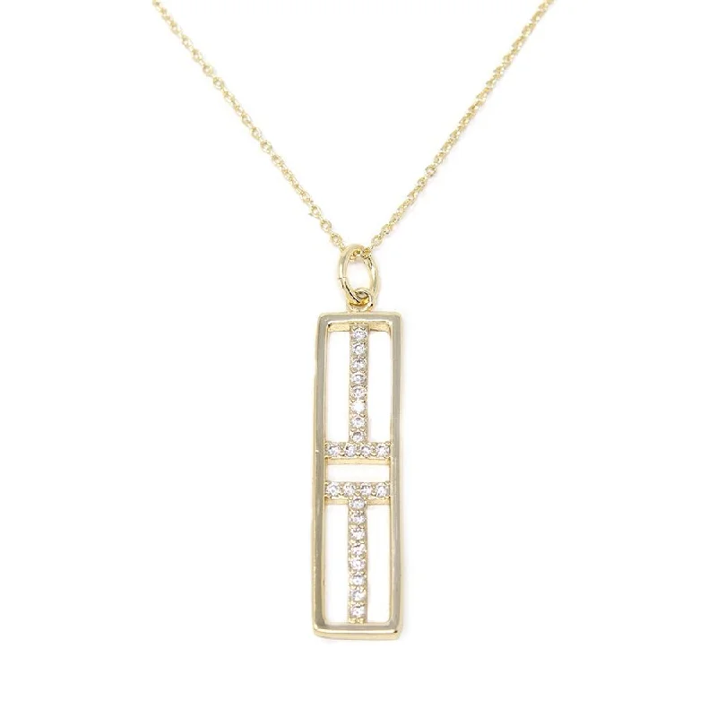 handcrafted sterling silver necklace Necklace W Open Bar Pave Pendant Gold Tone