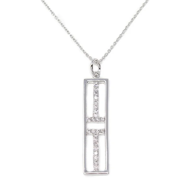 unique square diamond ring Necklace W Open Bar Pave Pendant Rhodium Pl