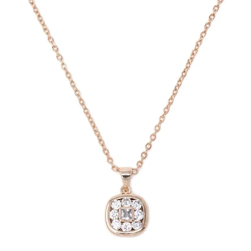 minimalist rose gold bracelet Necklace w/ SQ CZ Pendant
