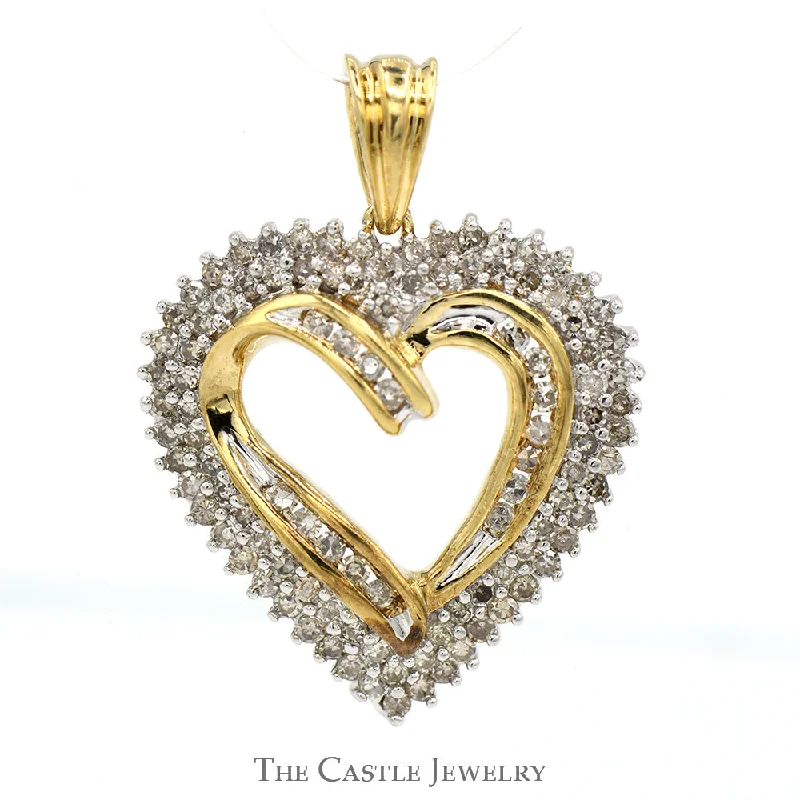 delicate gold band ring Open Heart Shaped 1cttw Diamond Cluster Pendant in 10k Yellow Gold