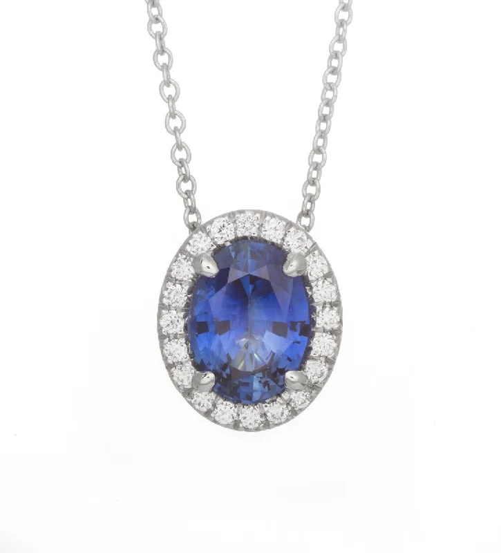 gold bar earrings minimalist OVAL SAPPHIRE PENDANT WITH DIAMOND HALO