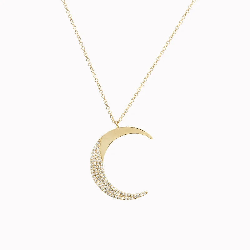 braided gold chain bracelet Pavé Diamond Crescent Moon Pendant Necklace