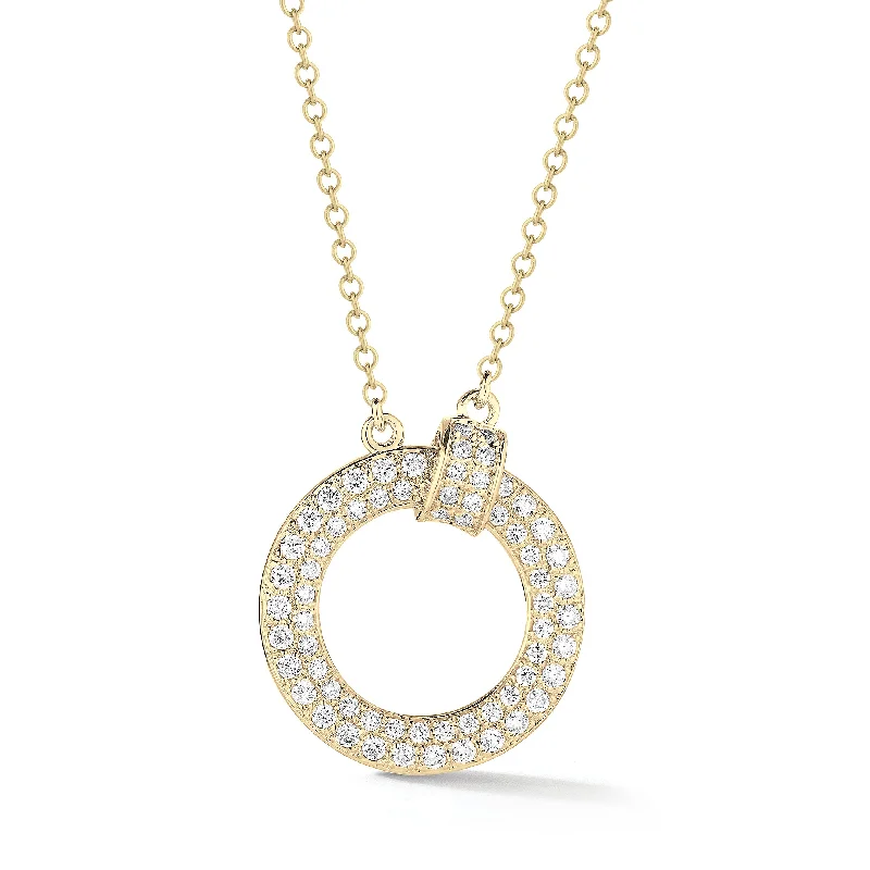 handmade braided leather necklace Pave Diamond Open Circle Link Pendant