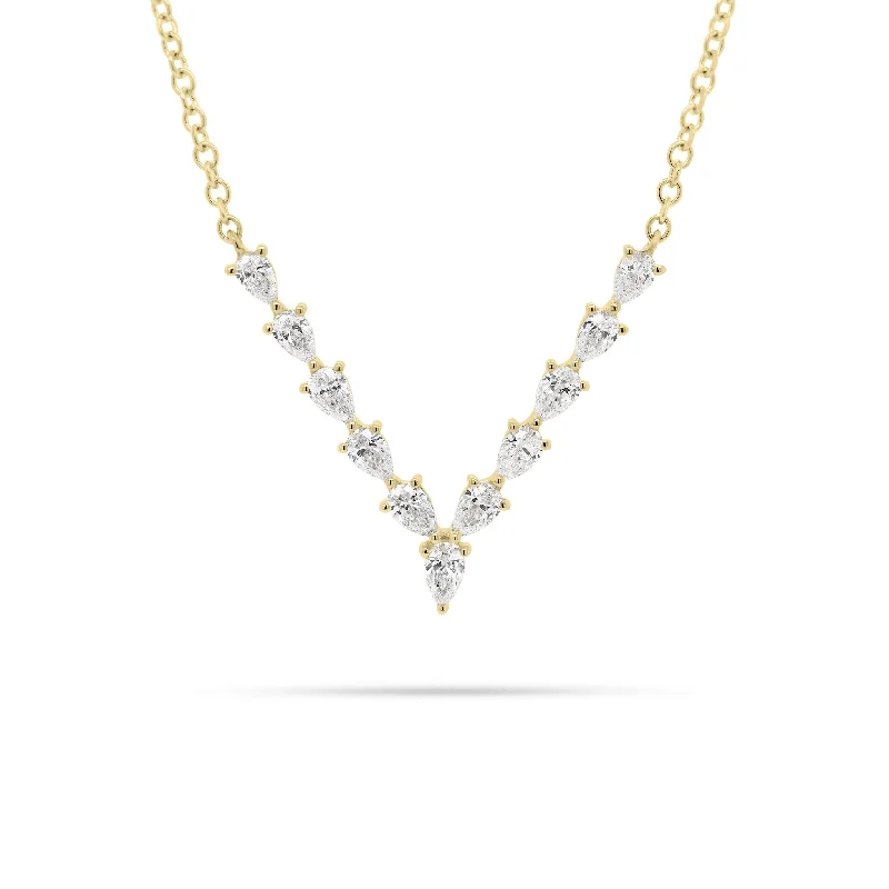 sterling silver dragonfly pendant Pear-Shaped Diamond “V” Bar Necklace