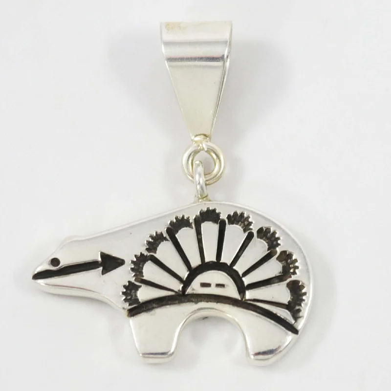 natural crystal pendant necklace Reversible Silver Bear Pendant