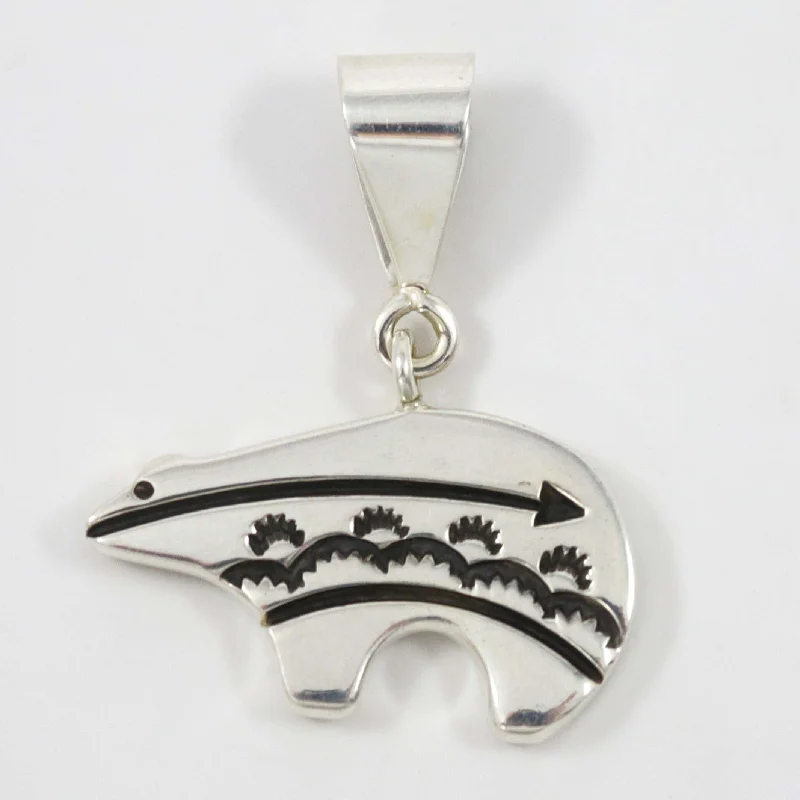 personalized couples ring engraved Reversible Silver Bear Pendant
