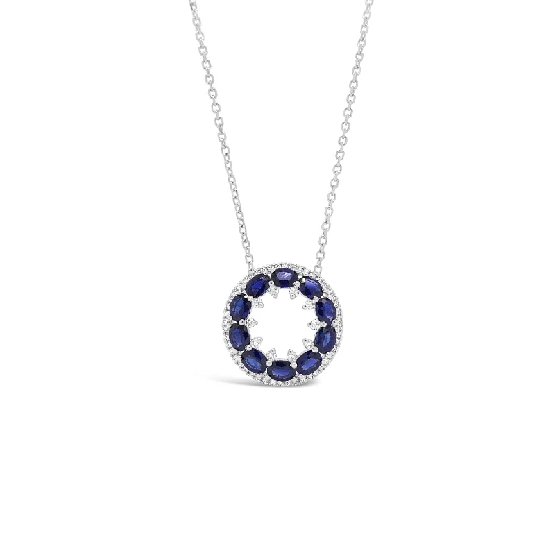 handmade raw stone engagement ring Sapphire & Diamond Circle Pendant Necklace