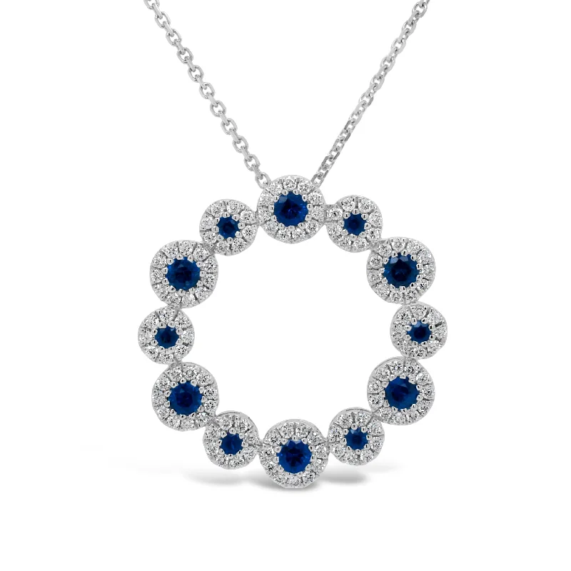 celestial sunburst ring gold Sapphire & Diamond Halo Wreath Pendant