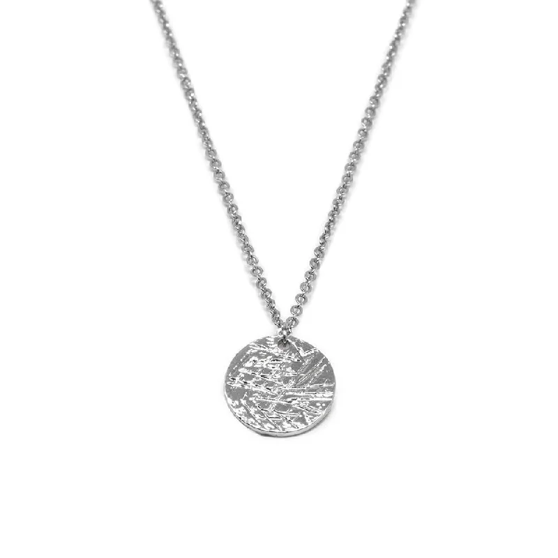 personalized couple’s bracelet engraved Scratched Disc Pendant Necklace 18 Inch Rhodium Plated