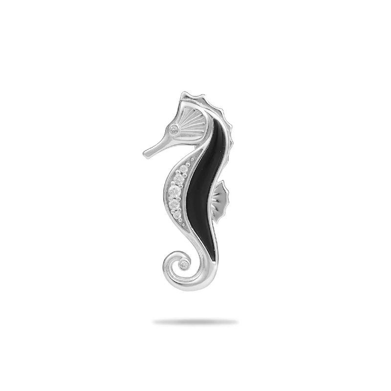 adjustable infinity charm bracelet Sealife Seahorse Black Coral Pendant in White Gold with Diamonds - 27mm