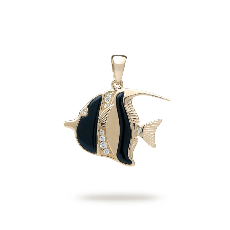 solid gold disc charm bracelet Sealife Angelfish Black Coral Pendant in Gold with Diamonds - 23mm