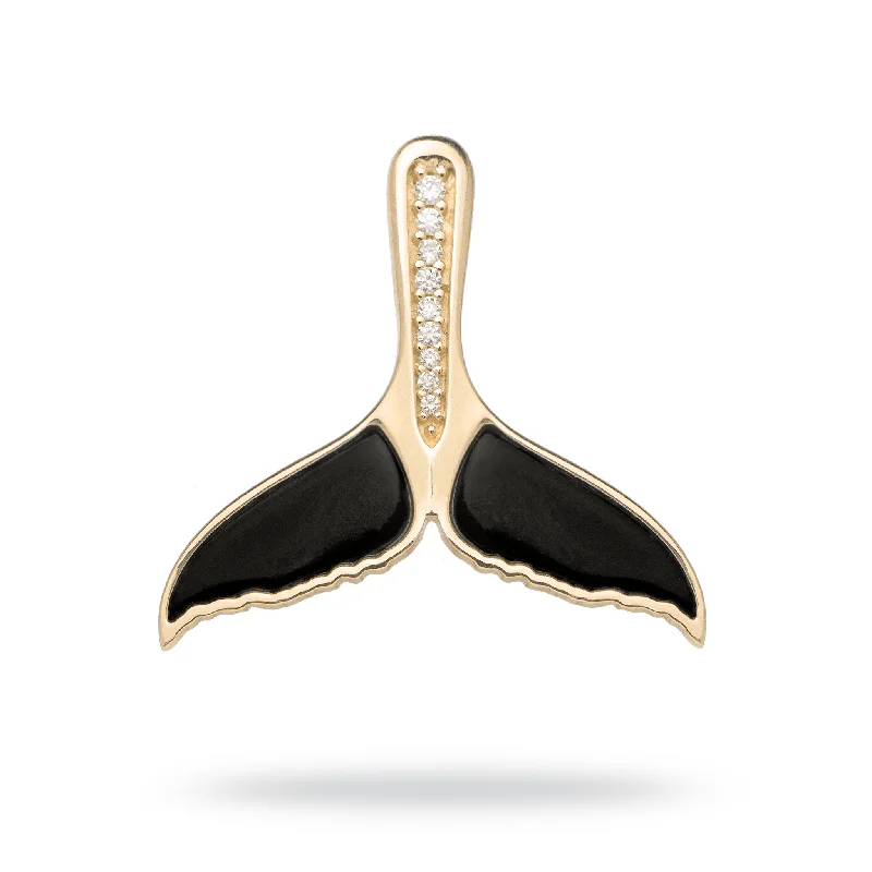 vintage floral engagement ring Sealife Whale Tail Black Coral Pendant in Gold with Diamonds - 22mm