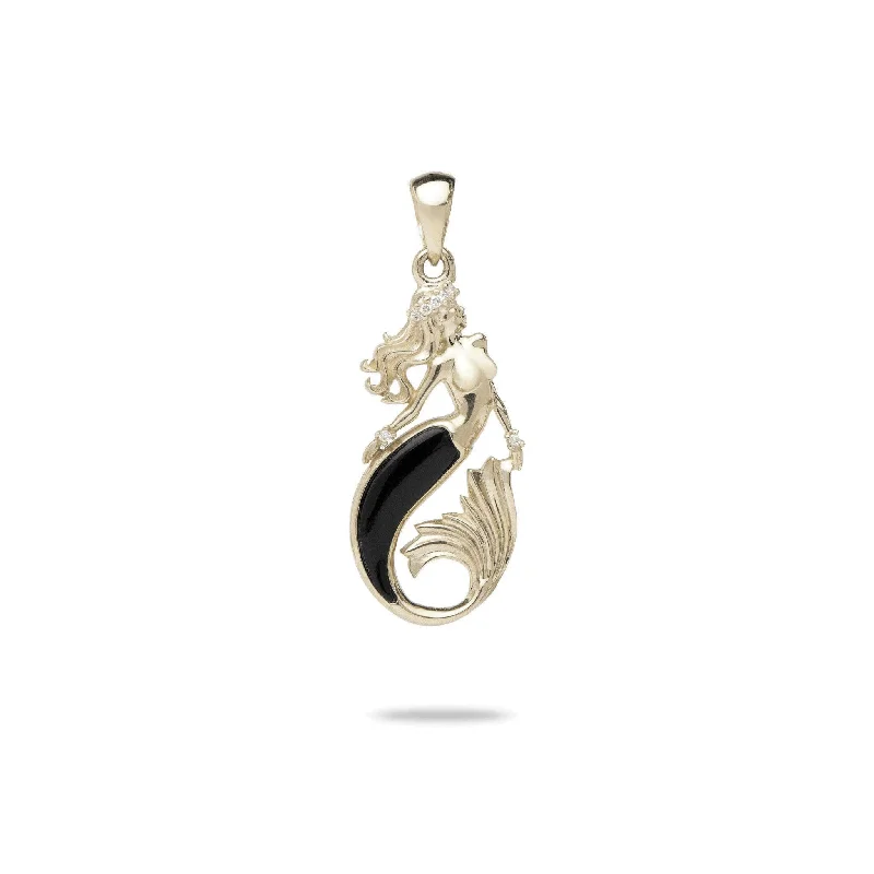 beaded wrap bracelet handmade Sealife Mermaid Black Coral Pendant in Gold with Diamonds - 24mm