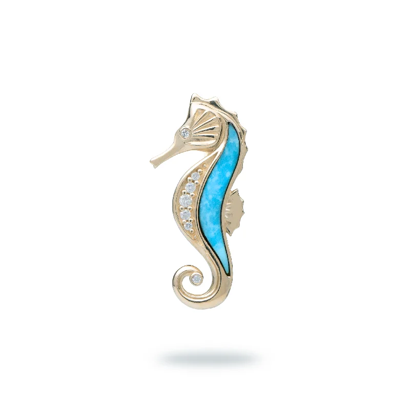 handmade antique silver bangle Sealife Seahorse Turquoise Pendant in Gold with Diamonds - 27mm