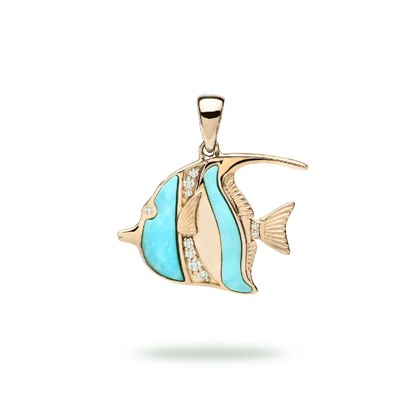 silver lotus flower earrings Sealife Angelfish Turquoise Pendant in Gold with Diamonds - 23mm