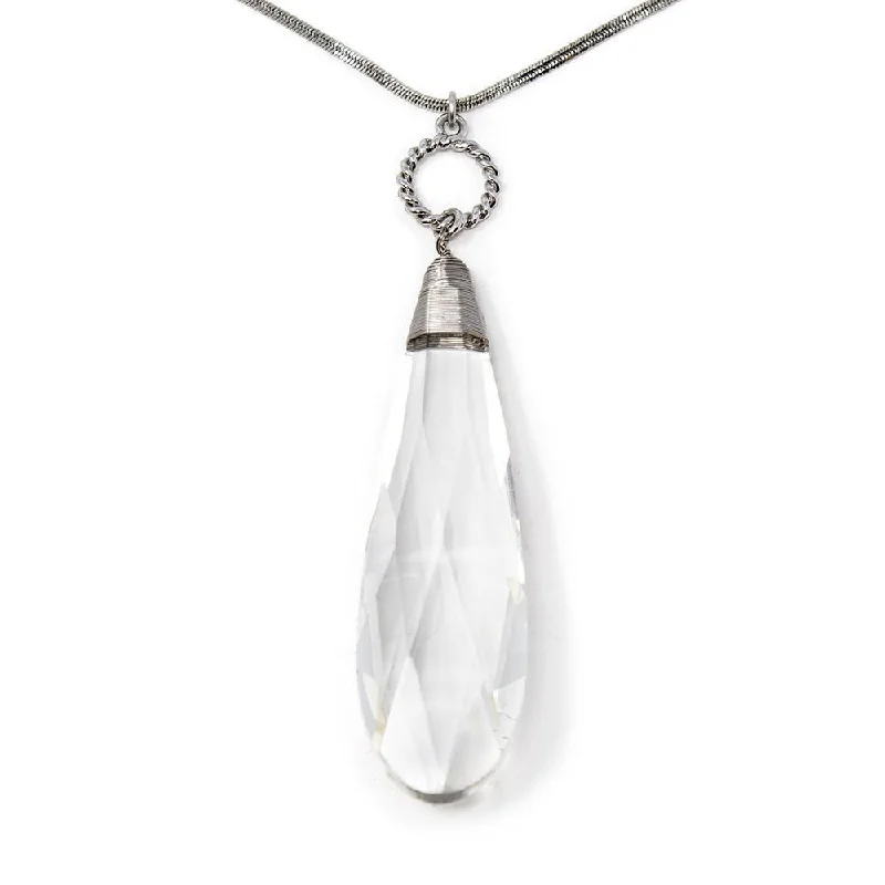 minimalist gold bracelet thin Snake Chain Long Necklace Clear Teardrop Pendant Silver Toned