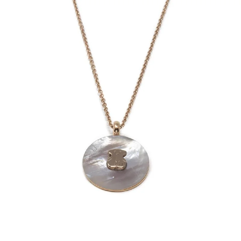 vintage locket necklace gold Stainless Steel Bear MOP Disc Necklace Rose Gold Plated