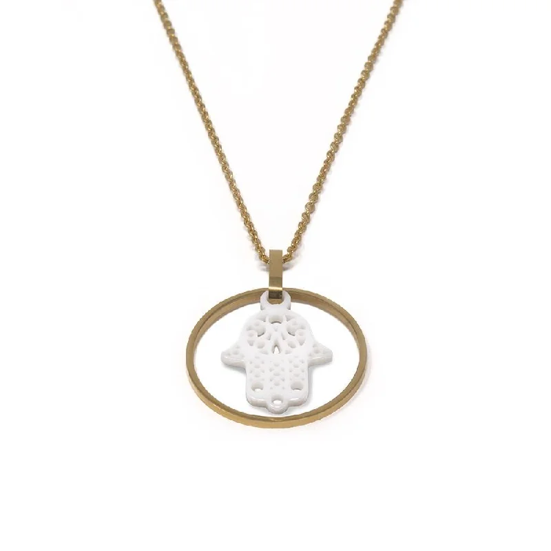 luxury emerald ring platinum Stainless Steel Ceramic HamsaHand Necklace Gold Plated