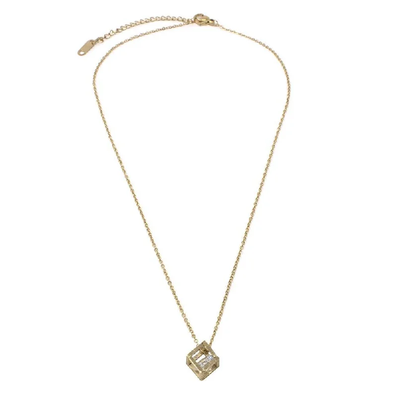 real opal ring for women Stainless Steel Gold Plated Necklace with Cube CZ Pendant