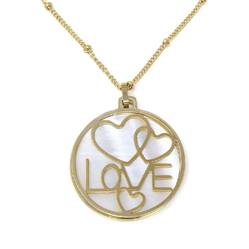 handcrafted gemstone pendant Stainless Steel MOP Love Medallion Necklace Gold Plated