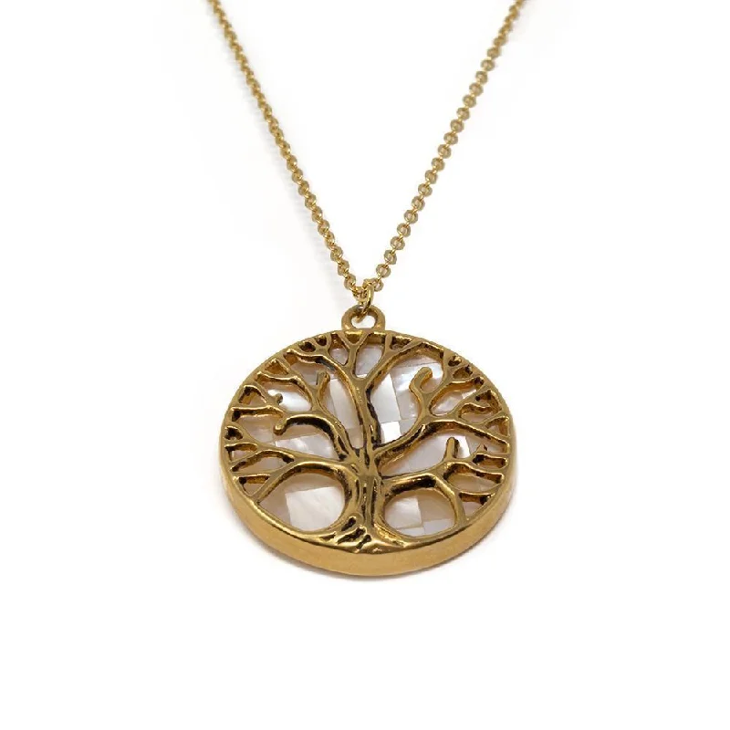 celestial moon and star necklace Stainless Steel MOP Tree of Life Necklace Gold Plated