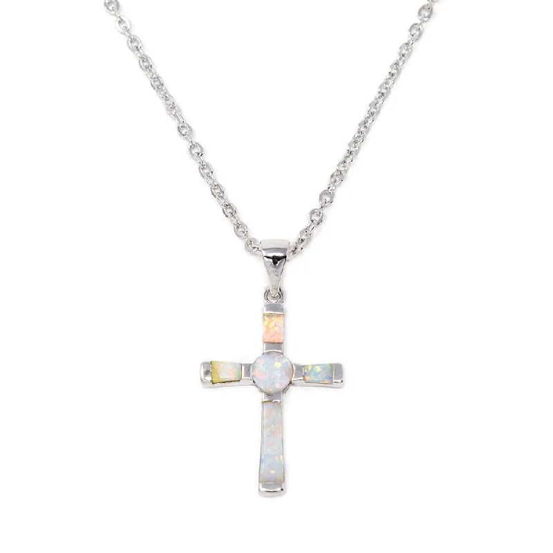 men’s silver wedding band Necklace With Opal Cross Pendant