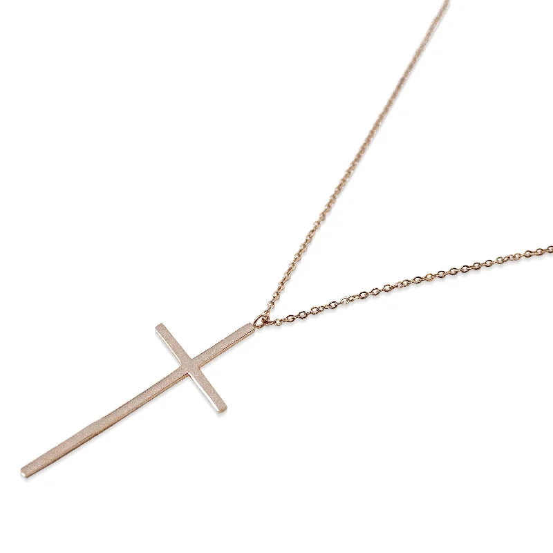 handmade leather pendant necklace Stainless Steel Necklace with Cross Pendant Rose Gold Plated