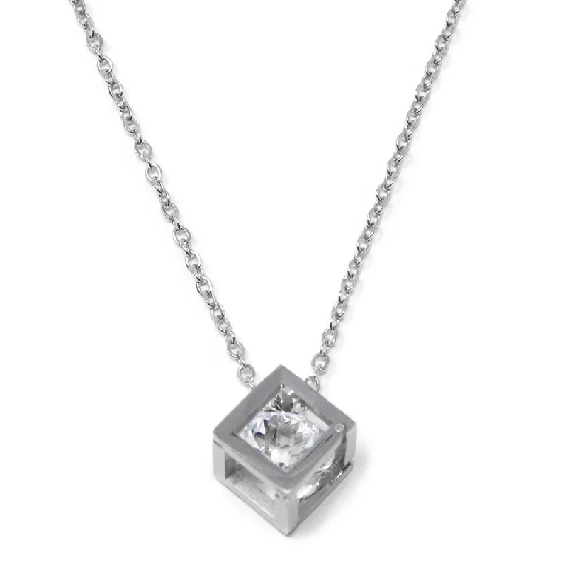 eternity ring for anniversary Stainless Steel Necklace with Cube CZ Pendant